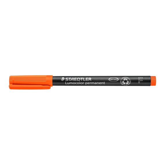 STAEDTLER permanent Marker Lumocolor, orange, F-Spitze Linienbreite ca. 0,6 mm, wisch- und wasserfest, Made in Germany, lange Lebensdauer, 10 orange Universalstifte im Kartonetui, 318-4