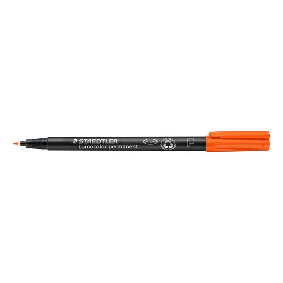 STAEDTLER permanent Marker Lumocolor, orange, F-Spitze Linienbreite ca. 0,6 mm, wisch- und wasserfest, Made in Germany, lange Lebensdauer, 10 orange Universalstifte im Kartonetui, 318-4