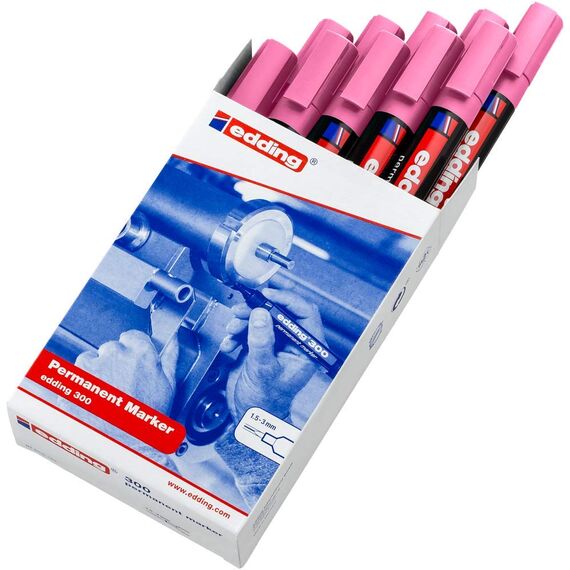 edding 300 Permanentmarker - pink - 10 Stifte - Rundspitze 1,5-3 mm - wasserfest, schnell-trocknend - wischfest - für Karton, Kunststoff, Glas, Holz, Metall, Glas