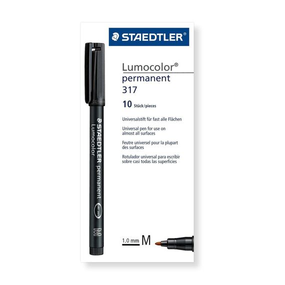 STAEDTLER permanent Marker Lumocolor, braun, Linienbreite ca. 1,0 mm, wisch- und wasserfest, Made in Germany, lange Lebensdauer, 10 braune Universalstifte im Kartonetui, 317-7