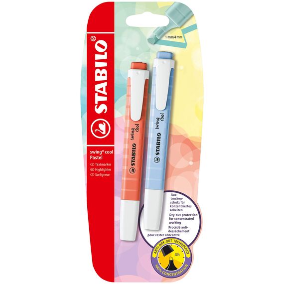 STABILO - Textmarker - swing cool Pastel - 2er Pack - Wolkenblau, Korallrot