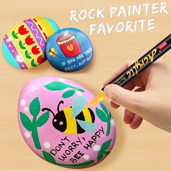 Acrylstifte für Steine Wasserfest, 20 Pc Acrylstifte Spülmaschinenfest Bemalen für Steinen, Porzellan, Glas, Leinwand, Keramik, Holz, Metall, Kunststoff, Schnelltrocknend, Ungiftig und Geruchsneutra