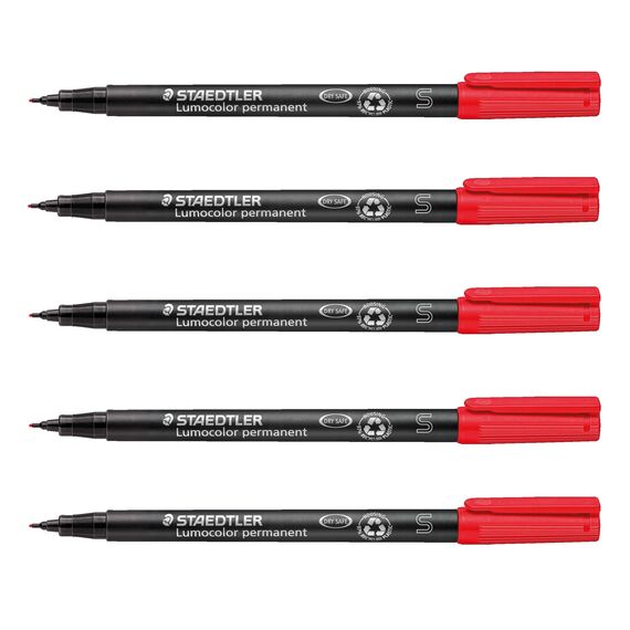 STAEDTLER Folienstift Lumocolor permanent, wisch- und wasserfest auf fast allen Flächen, nachfüllbar, lange Lebensdauer (Superfein (ca. 0,4 mm), rot, 10 Stück)