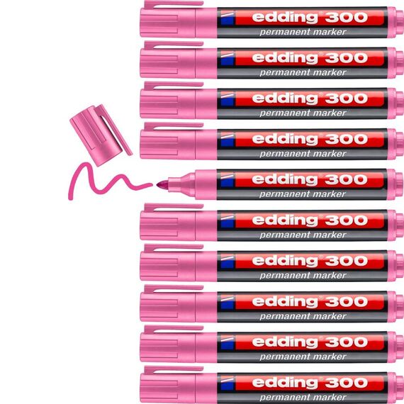 edding 300 Permanentmarker - pink - 10 Stifte - Rundspitze 1,5-3 mm - wasserfest, schnell-trocknend - wischfest - für Karton, Kunststoff, Glas, Holz, Metall, Glas
