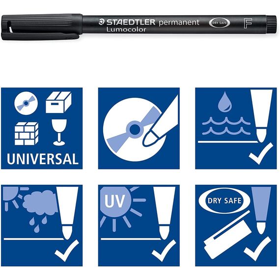 STAEDTLER permanent Marker Lumocolor, violett, F-Spitze Linienbreite ca. 0,6 mm, wisch- und wasserfest, Made in Germany, lange Lebensdauer, 10 violette Universalstifte im Kartonetui, 318-6