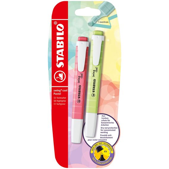 STABILO - Textmarker - swing cool Pastel - 2er Pack - Prise von Limette, Kirschblütenrosa