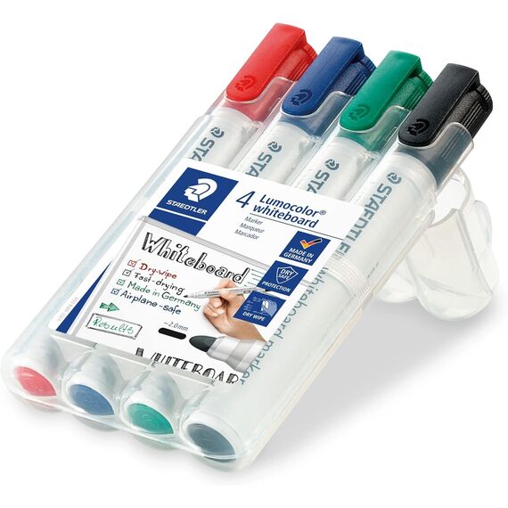 STAEDTLER Whiteboard Marker Lumocolor, ca. 2 mm Linienbreite, trocken und rückstandsfrei abwischbar von Whiteboards, hohe Qualität, Set mit 4 Markern inklusive Schwamm, 351 WP4P1X (5 Stück)