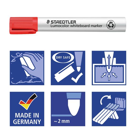 STAEDTLER Whiteboard-Marker Lumocolor, Rundspitze ca. 2 mm Linienbreite, Set mit 4 Farben, hohe Qualität Made in Germany, trocken und rückstandsfrei abwischbar von Whiteboards, 351 WP4 (Packung mit 2)