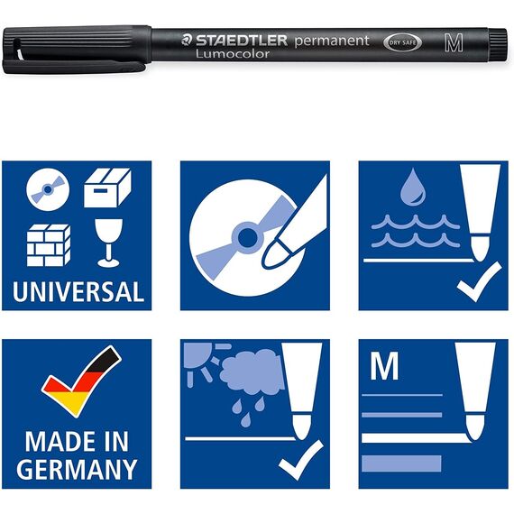 STAEDTLER permanent Marker Lumocolor, violett, Linienbreite ca. 1,0 mm, wisch- und wasserfest, Made in Germany, lange Lebensdauer, 10 violette Universalstifte im Kartonetui, 317-6