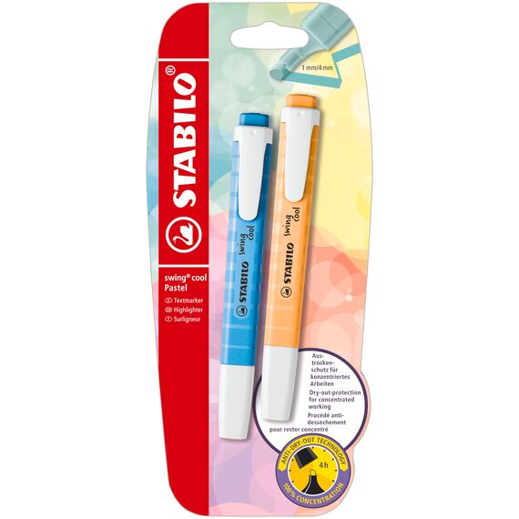 STABILO - Textmarker - swing cool Pastel - 2er Pack - himmlisches Blau, sanftes Orange