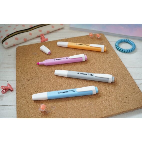 STABILO - Textmarker - swing cool Pastel - 4er Pack - Seidengrau, frische Fuchsie, himmlisches Blau, sanftes Orange - Blister