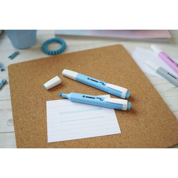 STABILO - Textmarker - swing cool Pastel - 4er Pack - Seidengrau, frische Fuchsie, himmlisches Blau, sanftes Orange - Blister