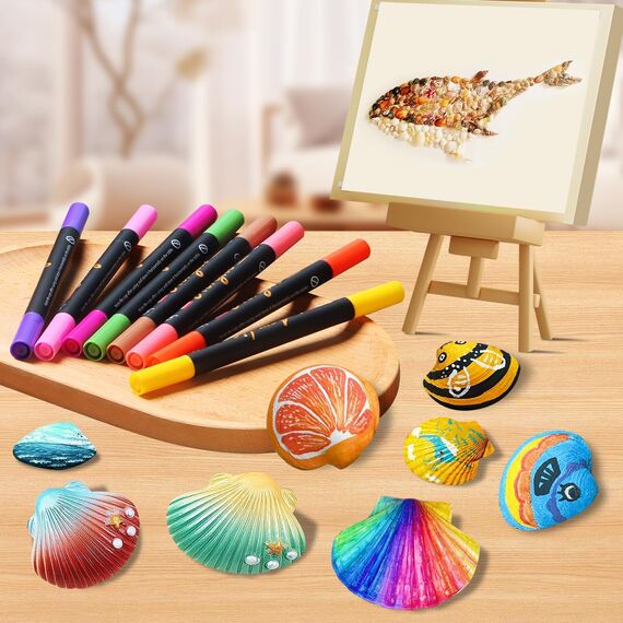 Acrylstifte für Steine Wasserfest, 20 Pc Acrylstifte Spülmaschinenfest Bemalen für Steinen, Porzellan, Glas, Leinwand, Keramik, Holz, Metall, Kunststoff, Schnelltrocknend, Ungiftig und Geruchsneutra