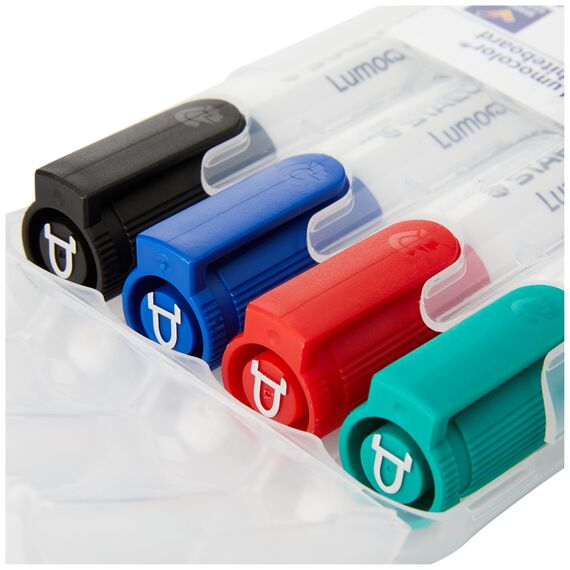 STAEDTLER Whiteboard-Marker Lumocolor, Rundspitze ca. 2 mm Linienbreite, Set mit 4 Farben, hohe Qualität Made in Germany, trocken und rückstandsfrei abwischbar von Whiteboards, 351 WP4 (Packung mit 2)