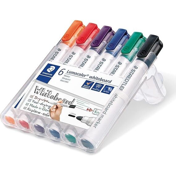STAEDTLER Lumocolor 351 WP6 Whiteboard-Marker, Rundspitze ca. 2 mm Linienbreite, Set mit 6 Farben (6 stück (1er Pack))