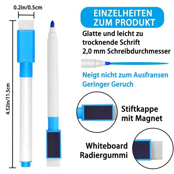 DTYDECLE 10 Stück Whiteboard Stifte, 9 Farbe Whiteboard Marker Magnetische Trockenlösch Abwischbare Marker mit Feiner Spitze für Büro, Schule, Zuhause usw