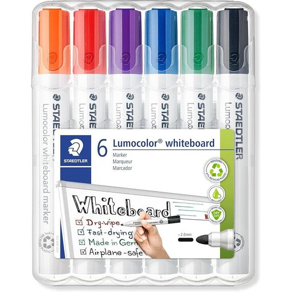 STAEDTLER Lumocolor 351 WP6 Whiteboard-Marker, Rundspitze ca. 2 mm Linienbreite, Set mit 6 Farben (6 stück (1er Pack))