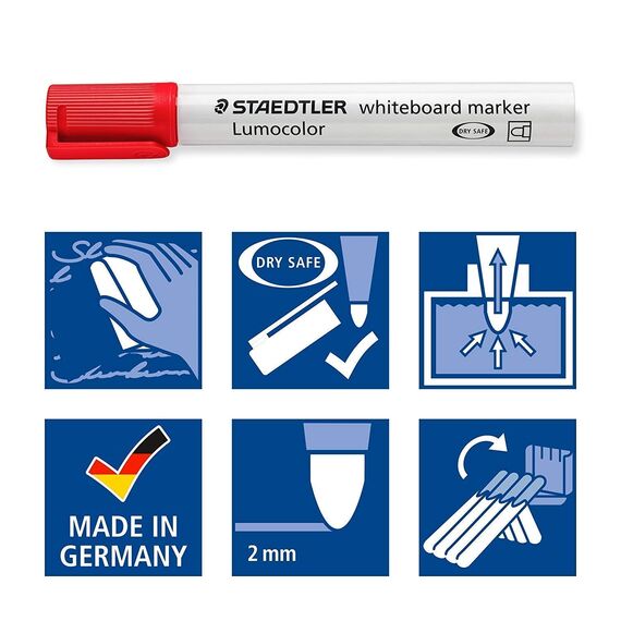 Staedtler Lumocolor 351 WP6 Whiteboard-Marker, Rundspitze ca. 2 mm Linienbreite, Set mit 6 Farben (5 Etui)