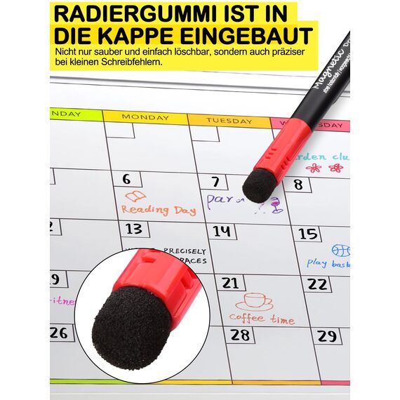 Willingood Whiteboard Marker, 12 Farbe Folienstift abwischbar, Weißwandstifte mit Schwamm, Boardmarker mit feiner Spitze Whiteboard Stifte magnetisch für Tafel Flipchart Zuhause Schule Büro