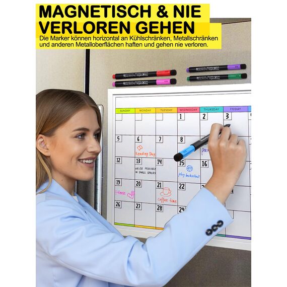 Willingood Whiteboard Marker, 12 Farbe Folienstift abwischbar, Weißwandstifte mit Schwamm, Boardmarker mit feiner Spitze Whiteboard Stifte magnetisch für Tafel Flipchart Zuhause Schule Büro
