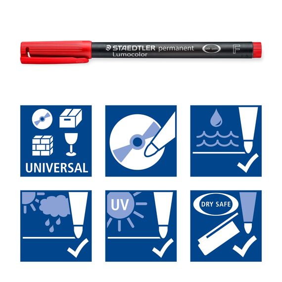 Staedtler permanenter Universalstift Lumocolor, wisch- und wasserfest, sekundenschnell trocken, nachfüllbar, F-Spitze - Linienbreite 0,6 mm, 4 Marker in sortierten Farben, 318 WP4 (Packung mit 2)