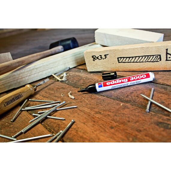 edding 3000 Permanentmarker - ocker- 10 Stifte - Rund-Spitze 1,5-3 mm - schnell trocknender Permanent Marker - wasserfest, wischfest - für Karton, Kunststoff, Holz, Metall - Universalmarker