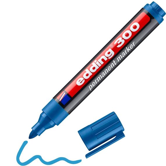 edding 300 Permanentmarker - hell-blau - 1 Stift - Rundspitze 1,5-3 mm - wasserfest, schnell-trocknend - wischfest - für Karton, Kunststoff, Glas, Holz, Metall, Glas