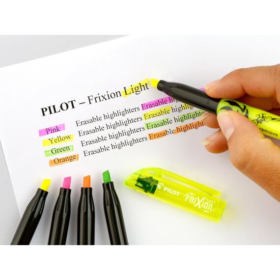 PILOT - Set FriXion Light - Radierbarer Textmarker - Keilspitze für feine oder breitere Linien (Neonpink, Neongelb, Violett, Blau, Orange, Grün, 12 Stück)