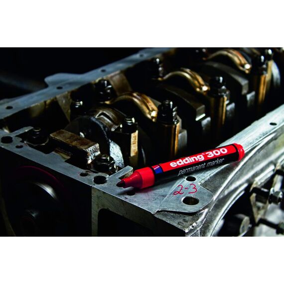 edding 300 Permanentmarker - rot - 1 Stift - Rundspitze 1,5-3 mm - wasserfest, schnell-trocknend - wischfest - für Karton, Kunststoff, Glas, Holz, Metall, Glas