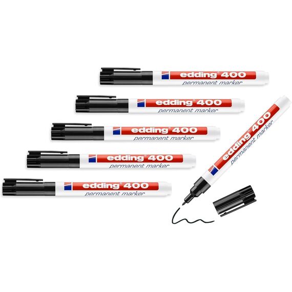 edding 400 Permanentmarker - feine Rundspitze 1 mm - wasserfest, schnell-trocknend - wischfest - für Karton, Kunststoff, Holz, Metall, Glas - 6 Stifte