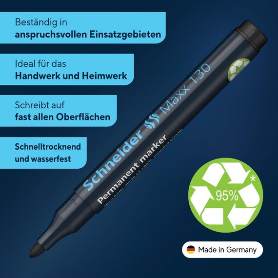 Schneider Maxx 130 Permanent-Marker mit Rundspitze (Strichstärke: 1-3 mm, nachfüllbar) 10er Packung sortierte Farben