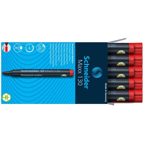 Schneider Maxx 130 Permanent-Marker mit Rundspitze (Strichstärke: 1-3 mm, nachfüllbar) 10er Packung rot