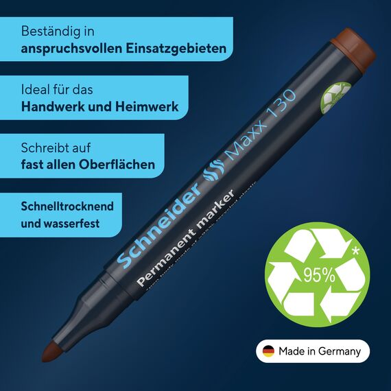 Schneider Maxx 130 Permanent-Marker mit Rundspitze (Strichstärke: 1-3 mm, nachfüllbar) 10er Packung braun