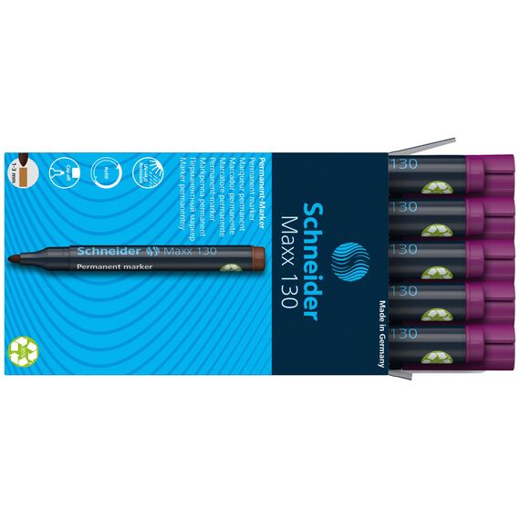 Schneider Maxx 130 Permanent-Marker mit Rundspitze (Strichstärke: 1-3 mm, nachfüllbar) 10er Packung violett