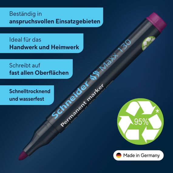 Schneider Maxx 130 Permanent-Marker mit Rundspitze (Strichstärke: 1-3 mm, nachfüllbar) 10er Packung violett