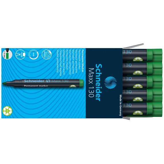 Schneider Maxx 130 Permanent-Marker mit Rundspitze (Strichstärke: 1-3 mm, nachfüllbar) 10er Packung grün