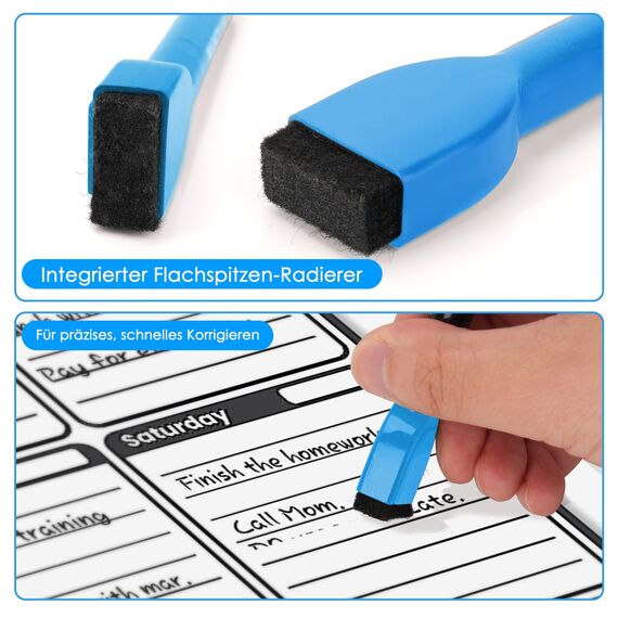 maxtek Magnetische Whiteboard Marker, 8 Farben Stifte abwischbar mit Radiergummi, Feinspitze 1–2 mm Linienbreite, Folienstifte für Zuhause, Schule & Büro (16 Stück)