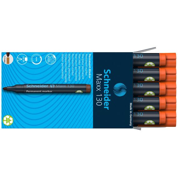 Schneider Maxx 130 Permanent-Marker mit Rundspitze (Strichstärke: 1-3 mm, nachfüllbar) 10er Packung orange