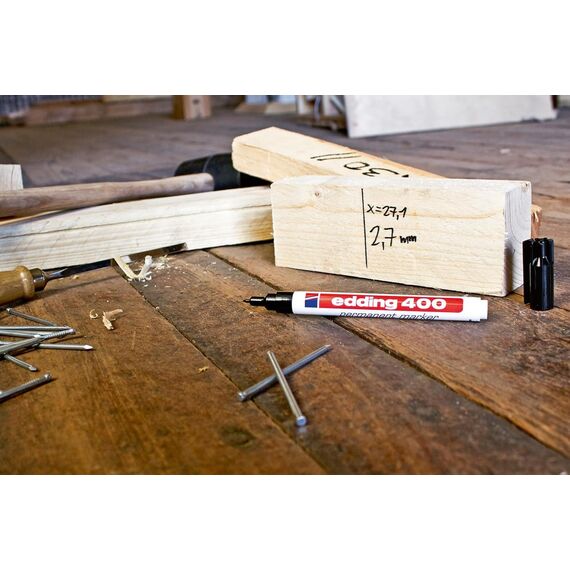 edding 400 Permanentmarker - feine Rundspitze 1 mm - wasserfest, schnell-trocknend - wischfest - für Karton, Kunststoff, Holz, Metall, Glas - 4 Stifte