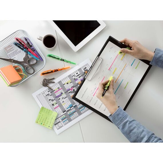 PILOT - Set FriXion Light - Radierbarer Textmarker - Keilspitze für feine oder breitere Linien (Neonpink, Neongelb, Violett, Blau, Orange, Grün, 12 Stück)