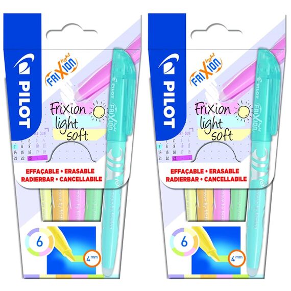 PILOT - Set FriXion Light - Radierbarer Textmarker - Keilspitze für feine oder breitere Linien (Pastellpink, Gelb, Violett, Blau, Orange, Grün, 12 Stück)