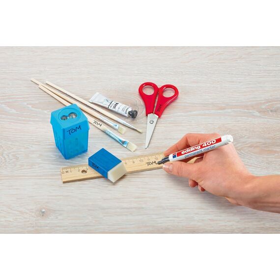 edding 400 Permanentmarker - feine Rundspitze 1 mm - wasserfest, schnell-trocknend - wischfest - für Karton, Kunststoff, Holz, Metall, Glas - 2 Stifte