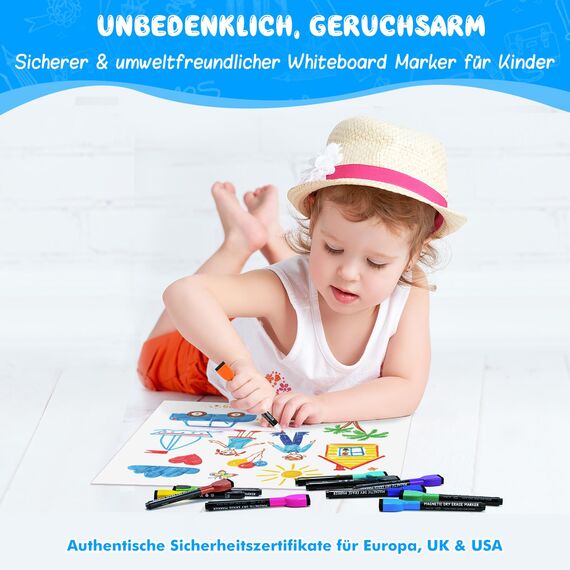 maxtek Magnetische Whiteboard Marker, 12 Farben Stifte abwischbar mit Radiergummi, Feinspitze 1–2 mm Linienbreite, Folienstifte für Zuhause, Schule & Büro (36 Stück)