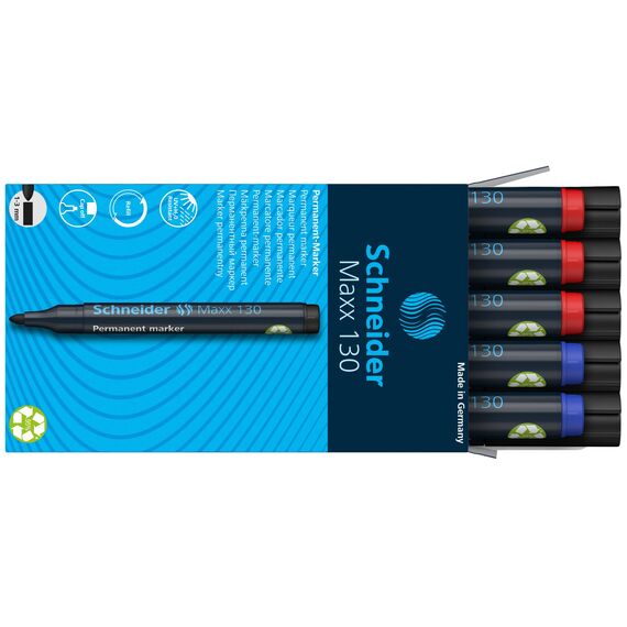 Schneider Maxx 130 Permanent-Marker mit Rundspitze (Strichstärke: 1-3 mm, nachfüllbar) 10er Packung sortierte Farben