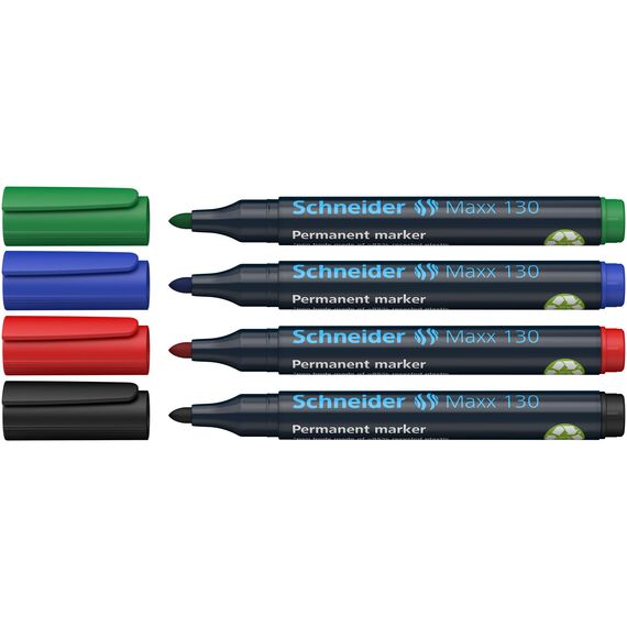 Schneider Maxx 130 Permanent-Marker mit Rundspitze (Strichstärke: 1-3 mm, nachfüllbar) 4er Packung sortiert