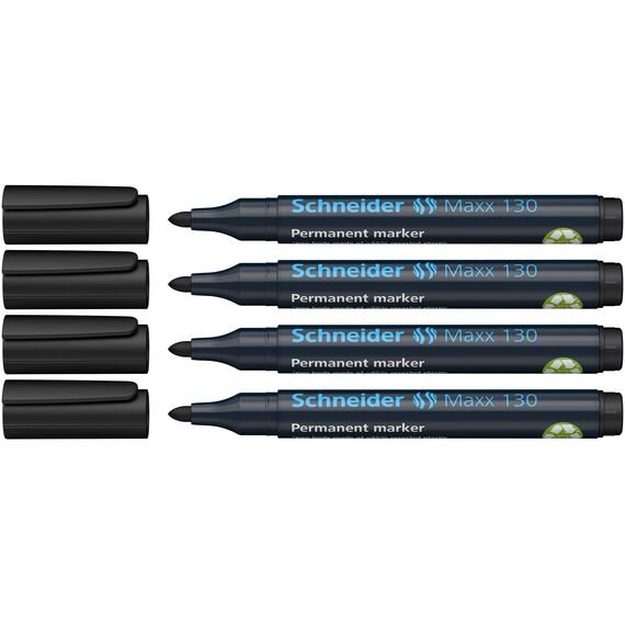 Schneider Maxx 130 Permanent-Marker mit Rundspitze (Strichstärke: 1-3 mm, nachfüllbar) 4er Packung schwarz