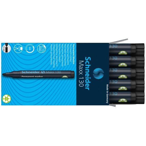 Schneider Maxx 130 Permanent-Marker mit Rundspitze (Strichstärke: 1-3 mm, nachfüllbar) 10er Packung schwarz