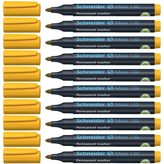 Schneider Maxx 130 Permanent-Marker mit Rundspitze (Strichstärke: 1-3 mm, nachfüllbar) 10er Packung gelb