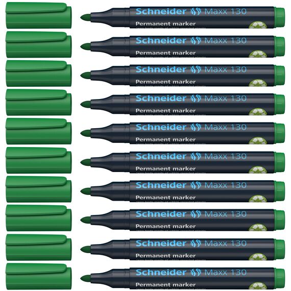 Schneider Maxx 130 Permanent-Marker mit Rundspitze (Strichstärke: 1-3 mm, nachfüllbar) 10er Packung grün