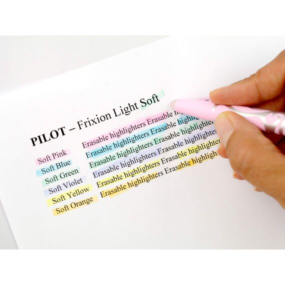 Pilot Frixion Light Soft - radierbarer Textmarker - in Pastellfarben im Set - Keilspitze - 5er Set (Pastellblau/-grün/-violett/-gelb/-pink) - Textmarker mit Kappe und Clip